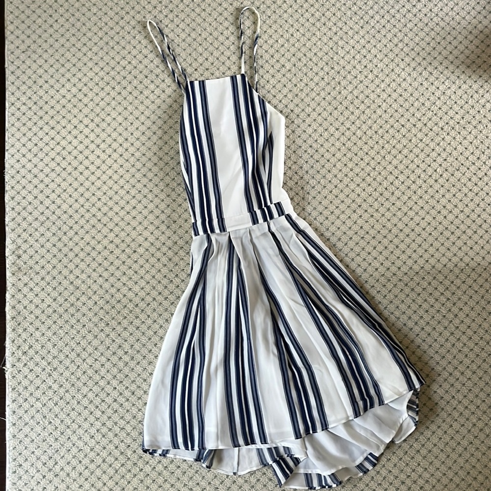 Lovers + Friends stripped blue and white dress, open back with tie, size S
